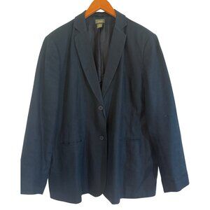LL Bean Womens Structured Navy Linen Blazer 18 Lined Career Flattering Quality
